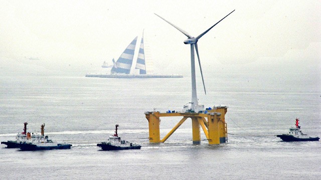 Wind turbine is transported to the coast of Fukushima