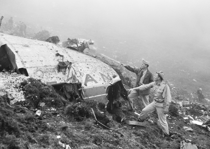  Officers Examine Aircraft Wreckage 