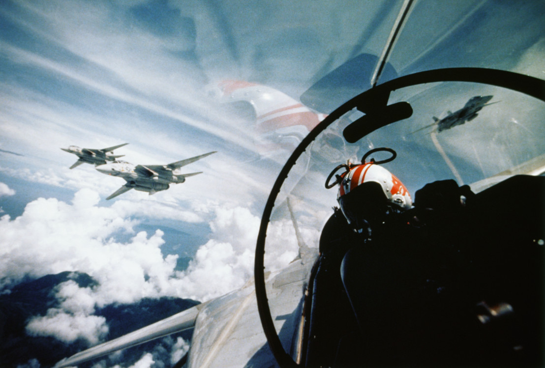 Sky and F-14 Tomcats Viewed from Cockpit