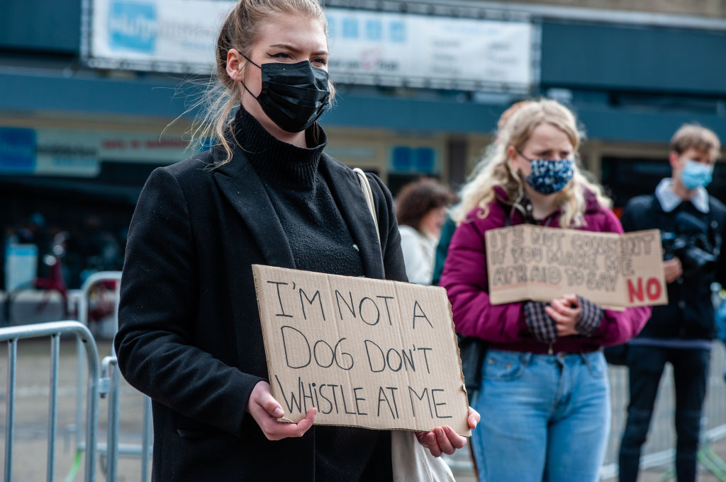  Protesters hold placards during the demonstration.After the 