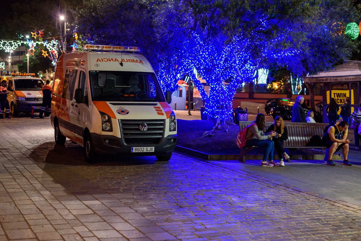  Ambulance car at night street of Santa Cruz 